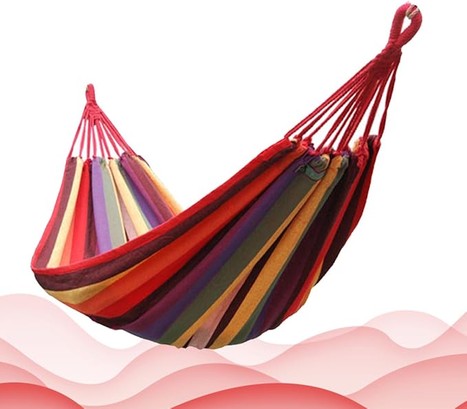 Toddmomy Outdoor Camping Striped Hammock Portable Canvas Hammock for Garden Indoor Use Lightweight Comfortable Easy to Assemble for Hiking Traveling Relaxation European Rainbow