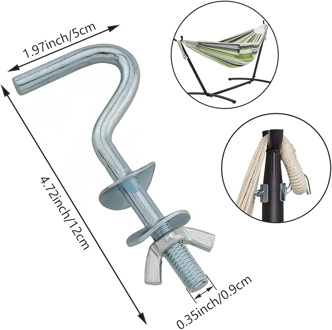 2PCS Hammock Anchor Hooks Galvanized Iron Heavy Duty Hammock Replacement Hooks for Indoor Outdoor Swings Chairs Flower Baskets and Hanging Items