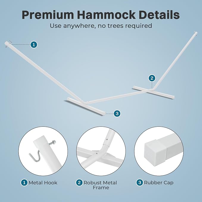 SUPERJARE Hammock with Stand, 2 Person Heavy Duty Hammock with Padded Cotton, Detachable Pillow & Strong Curved-Bar & Portable Carrying Bag, Perfect for Outdoor & Indoor, Sky Blue