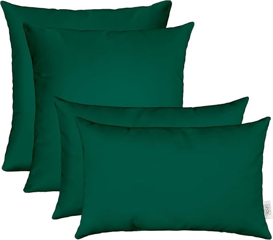 RSH DECOR: Lumbar & Square Throw Pillows Set of 4 | 20"x12"&20"x20" | All-Weather Spun Fabric | Water & Fade-Resistant | Outdoor Accent Pillows for Patio Furniture | Canvas Forest Green - Made in USA