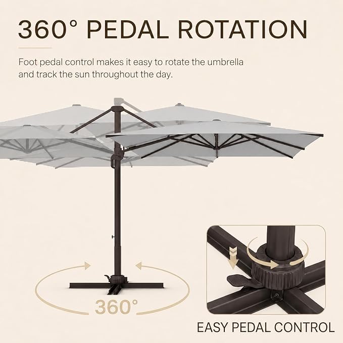 Kingdura 9' X 9' Cantilever Patio Umbrella with Base Included, Large Square Outdoor Offset Umbrella with 360-degree Rotation, 4 Position Tilt, UV Protection for Pool Deck Garden Patio (Light grey)