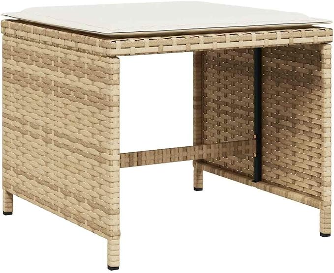 9 Piece Patio Dining Set with Cushions Beige Poly Rattan Outdoor Table and 4 Chairs with Stools Space-Saving Foldable Backrest Glass Top Tempered UV-Proof Garden Furniture for Backyard Lawn Deck
