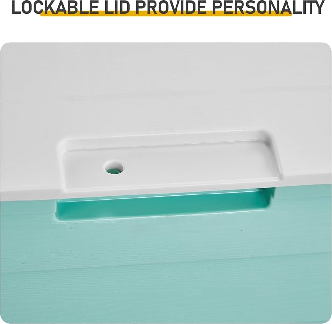 75 Gallon Green Outdoor Storage Box with Wheels, Waterproof Resin Deck Box for Patio Cushions & Garden Tools, Rolling Garden Storage Bin, Weather Resistant Trunk