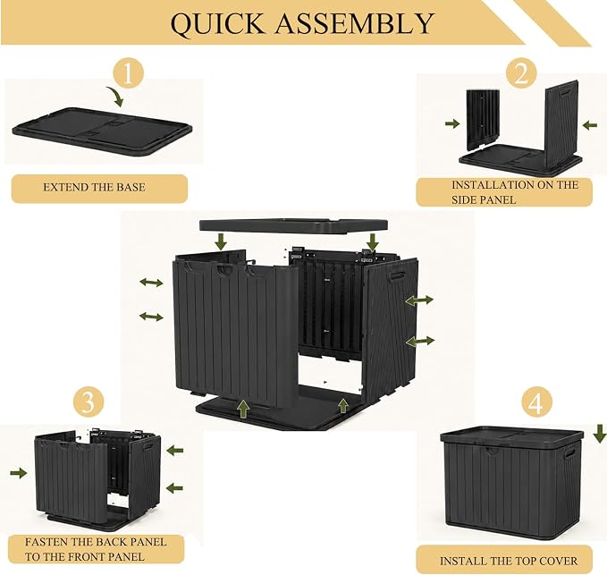 110 Gallon Outdoor Storage Deck Box, Resin Deck Boxes with Handle, Waterproof & Lockable for Patio Furniture, Home Storage, Garden & Pool Tools -Swimming Pool, Black