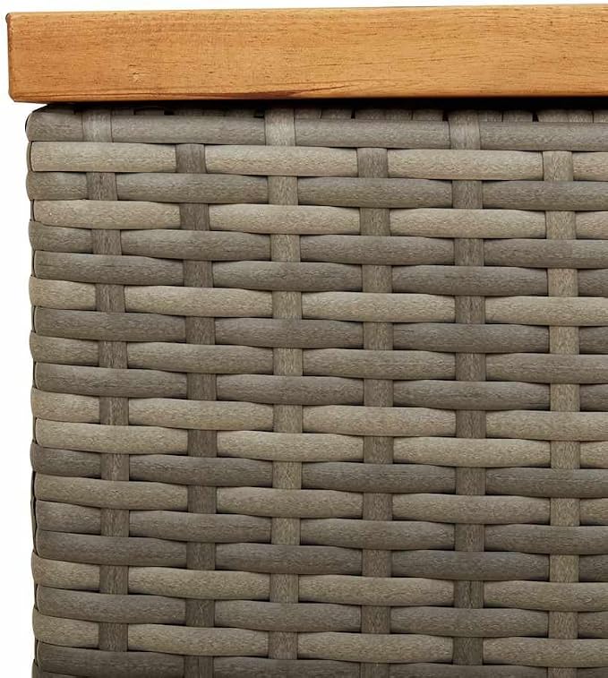 Garden Storage Box, Outdoor Storage Bench with Acacia Wood and PE Rattan, Grey Patio Deck Box for Cushions and Tools, 43.3-inch Seating for 2 People