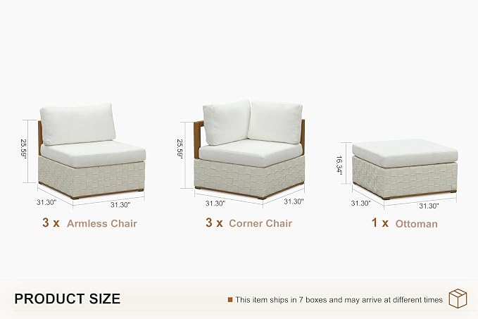 PURPLE LEAF Patio Outdoor Furniture Set 7 Pieces, Premium Leather Outdoor Couch Sectional Sofa, L-Shaped Patio Conversation Sets with Olefin Cushions, Patio Couch for Porch, Balcony, Garden, White