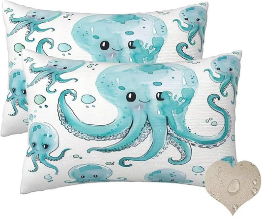 Outdoor Pillows Waterproof Set of 2 Outdoor Pillow Covers 16x24 Inch, Cartoon Throw Pillows Cute Pillow Covers, Summer Garden Decorative Pillows Outdoor Pillows for Patio Furniture Home Decor -hs153