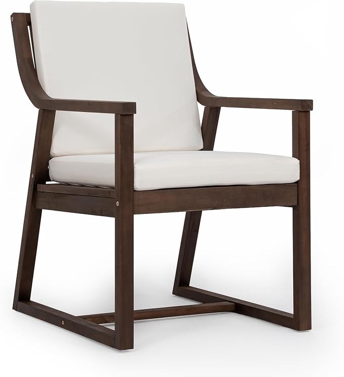 7-Piece Outdoor Patio Dining Set, All-Weather Acacia Wood 59'' Round Dining Table with 1.96" Umbrella Hole and 6 Arm Chairs for Backyard, Balcony, Garden, Poolside (Mocha-2.14)