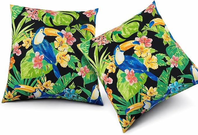 2 Pack Outdoor Throw Pillows, 18x18 Decorative Pillows with Insert, Waterproof Patio Cushions for Garden, Porch, Poolside, Soft Outdoor Pillows Decorative Pillow Covers for Indoor Outdoor