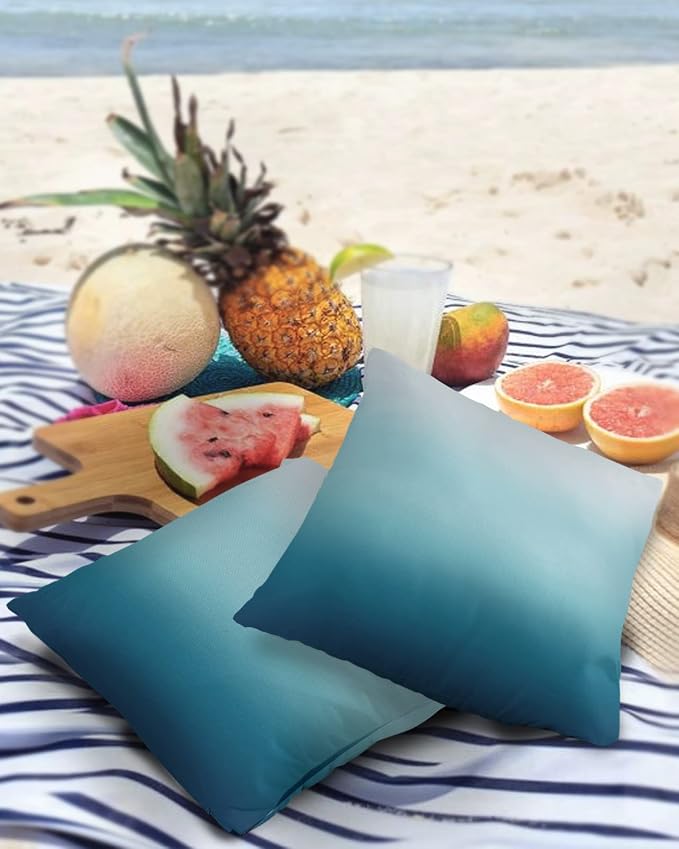 Blue Gradient Outdoor Throw Pillow Covers Waterproof Abstract Pillow Cases 16x16in,Watercolor Decorative Boho Pillow Covers Cushion Cases for Couch Sofa Patio Garden 2 Pack