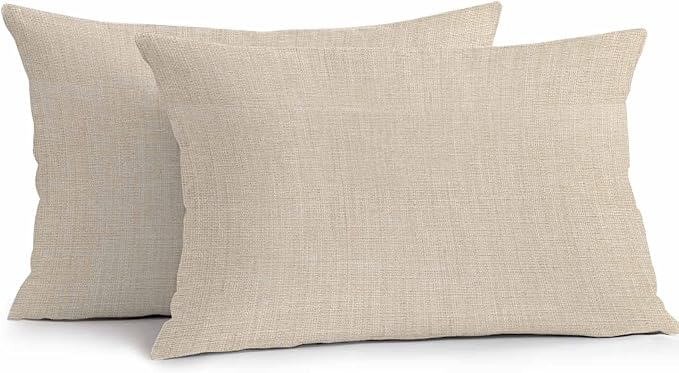 Pack of 2 Waterproof Outdoor Pillow Covers 20x12 Inch Decorative Pillow Covers Vintage Cream Throw Pillowcases Farmhouse Retro Beige Solid Color Outdoor Cushion Cover for Couch, Patio, Tent