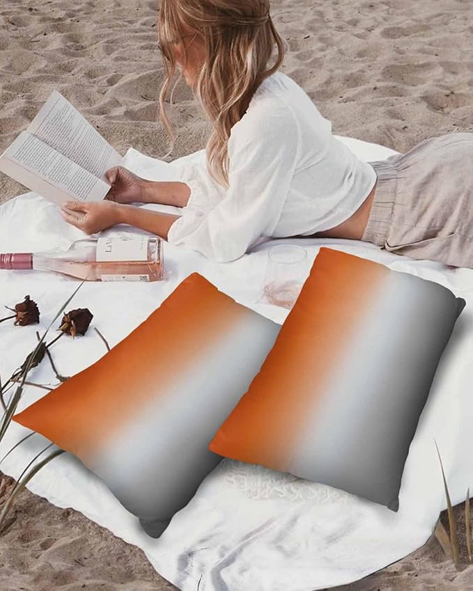 Outdoor Waterproof Throw Pillow Covers Set of 2 Orange Grey Ombre Lumbar Pillowcases 20x12 Inches Gradient Gradual Color Patio Decorative Pillows Cushion Case Patio Pillows for Couch Bed Chair Garden