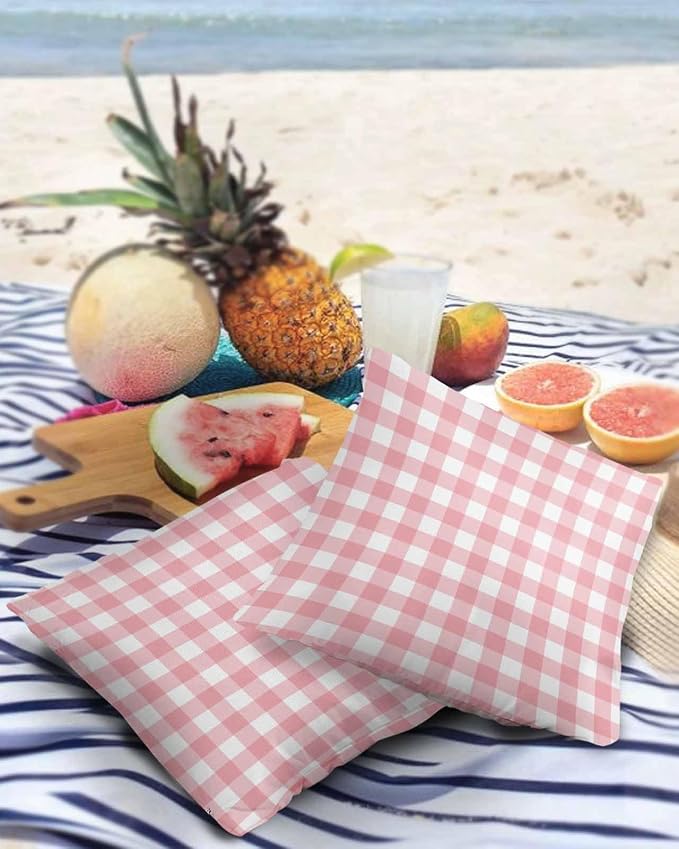 Outdoor Waterproof Throw Pillow Covers Set of 2 Romantic Love Pillowcases 16x16 Inches Pink Buffalo Check Plaid Patio Decorative Pillows Cushion Case Patio Pillows for Couch Bed Chair Garden