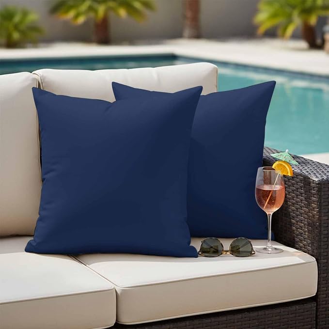 Waterproof Pillow Covers Set of 2 18x18 Inch Navy Blue Outdoor Cushion Covers Solid Color Decorative Pillow Cases for Patio, Sofa, Couch, Garden, Balcony