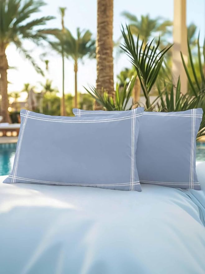 Vandarllin Waterproof Outdoor Pillow Set of 2 Solid Color Decorative Throw Pillows Cover & Insert 20x12 Inch Lumbar Pillowcase Light Blue Pillows for Couch Sofa Bed Patio Furniture Indoor Outdoor