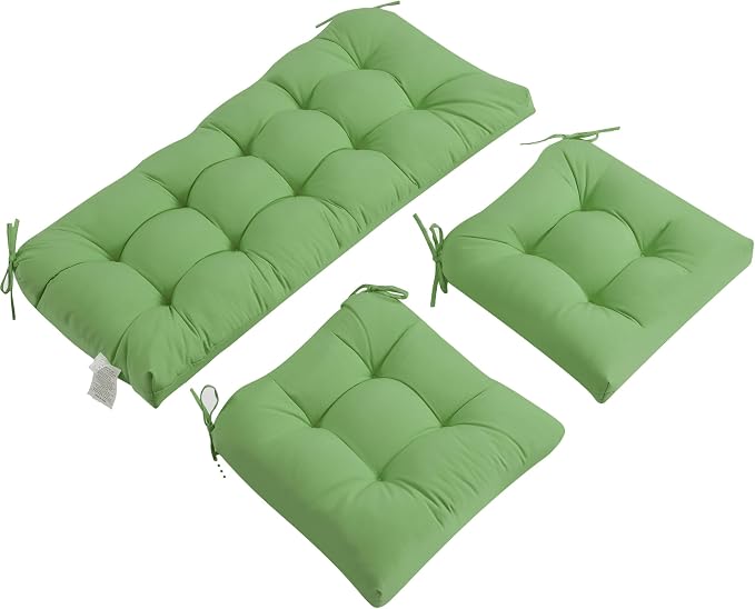 ADLIVWYD 3-Pieces Wicker Chair Cushion Set, 1 loveseat and 2 U-Shape, 44"x19" &19"x19" Tufted Outdoor Cushions for Indoor/Outdoor Patio Furniture, (Grass Green)