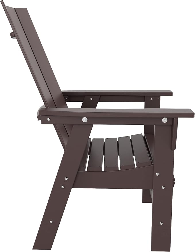 WestinTrends Ashore 6 Pieces Adirondack Patio Dining Set with Bench, All Weather Poly Lumber Slatted Outdoor Furniture Set, 71" Trestle Table and 4 Adirondack Chair and Outdoor Bench, Dark Brown