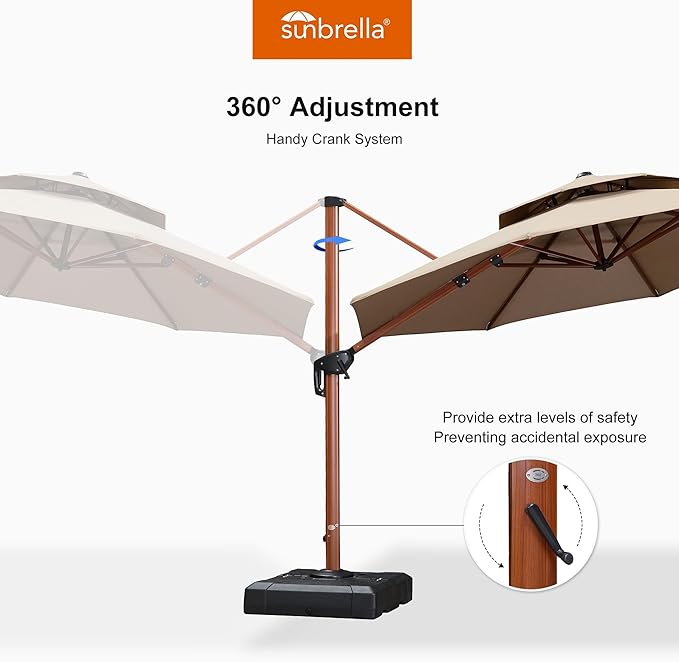 PURPLE LEAF 11ft Patio Umbrella Cantilever Umbrellas Outdoor Round Wood Umbrella Offset Umbrellas Heavy Duty Sun for Garden Deck Pool, Spectrum Sand