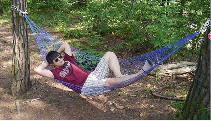 Easyinsmile Travel Hammock,Camping Hammock, Outdoor Sport Hammock Blue Net Mesh Nylon Sleeping Bed with Hooks for Garden Beach Camping Hunting Hiking Traveling (blue)