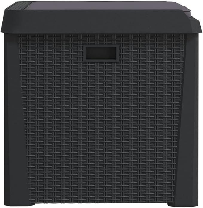 Outdoor Storage Box with Seat Cushion 33 Gallon, Rattan Look Patio Furniture, Weatherproof PP Garden Bench for Pillows Blankets Toys, Anthracite, 396.8lb Capacity
