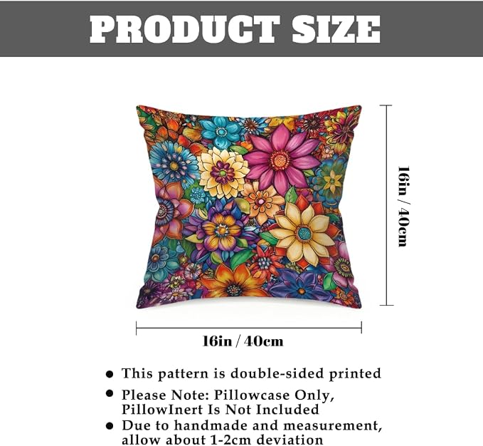 16x16 Inch Outdoor Pillow Covers Set of 2 Waterproof Throw Pillow Covers Decorative Couch Cushion Covers Bright Floral Mandala Square Pillowcases Protectors for Patio Garden Sofa