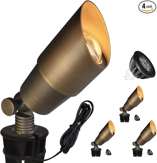 COLOER Die-cast Brass Low Voltage Spotlight,12V AC/DC Outdoor Landscape Lighting, Directional Garden Patio Spot Up Light (Bronze(101B), 4 Pack with Bulb)