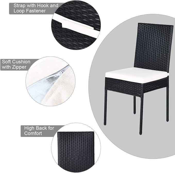 10 Pieces Patio Wicker Dining Set Outdoor Furniture, Outdoor Rattan Table and Chairs with Tempered Glass Table-top & Padded Cushions, Patio Furniture Sets for Backyard, Balcony (Black)