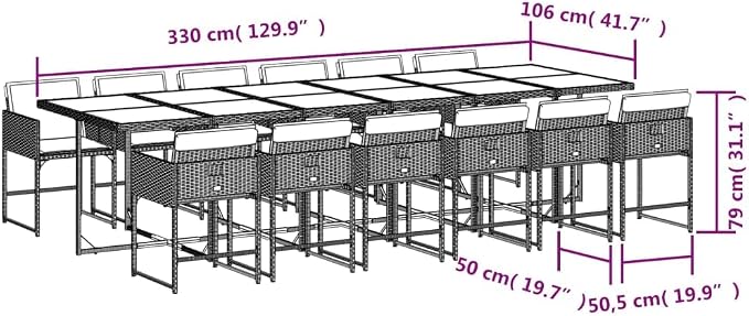 13 Piece Patio Dining Set, 12-Seater Outdoor Furniture, PE Rattan Garden Table and Chairs, Space-Saving Foldable Cube Seating with Cushions, Gray