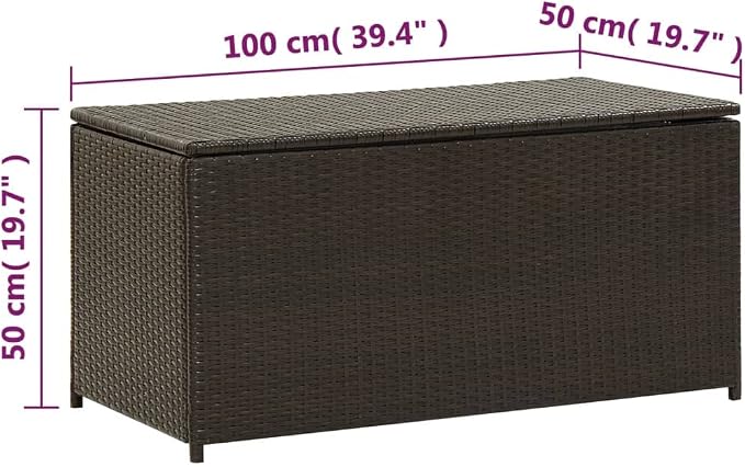 Patio Storage Box Deck Storage Box Outdoor Storage Box Indoor Wicker Storage Bin for Patio Furniture Cushions, Pillows, Garden Tools, Poly Rattan Brown, 39.3"x19.6"x19.6" -AA