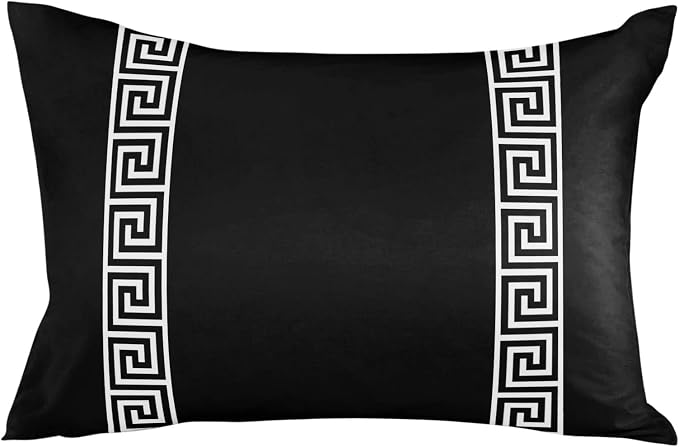 Funy Decor Waterproof Outdoor Throw Pillow Cover Geometric Greek Key Design Lumbar Pillowcases Set of 2 Black Decorative Patio Furniture Pillows for Couch Garden 20x12 inch