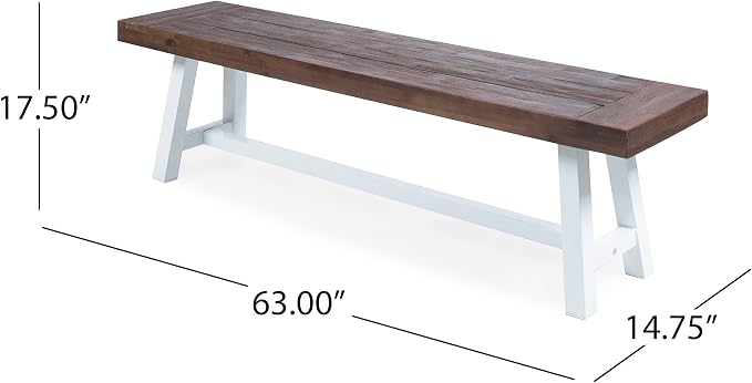 Christopher Knight Home Jubilee Modern Industrial 3 Piece Acacia Wood Picnic Dining Set with Benches, Sandblasted Dark Brown and White Rustic Metal