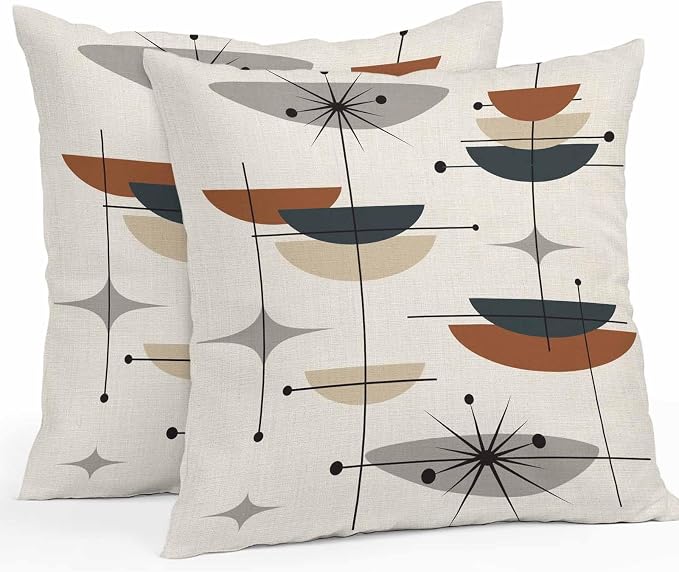 Vandarllin Outdoor Throw Pillows Covers 18x18 inch Set of 2 Waterproof Boho Mid Century Decorative Zippered Cushion Covers for Patio Furniture, Black Orange Geometric Abstract Lumbar Pillowcases