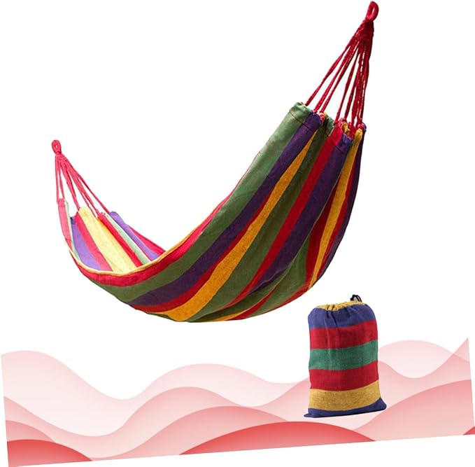 Abaodam Double Thickened Canvas Outdoor Hammock Swing Sleeping Bed with Two Bind Ropes and Carry Bag Heavy Duty Red Double Person Portable Hanging Sleeping Bed for Camping Travel