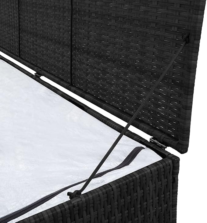 【Fast Shipping】 Outdoor Deck Box Storage, Pool Toys, Gardening Tools, Furniture Patio Storage Box Black 59"x19.7"x23.6" Poly Rattan