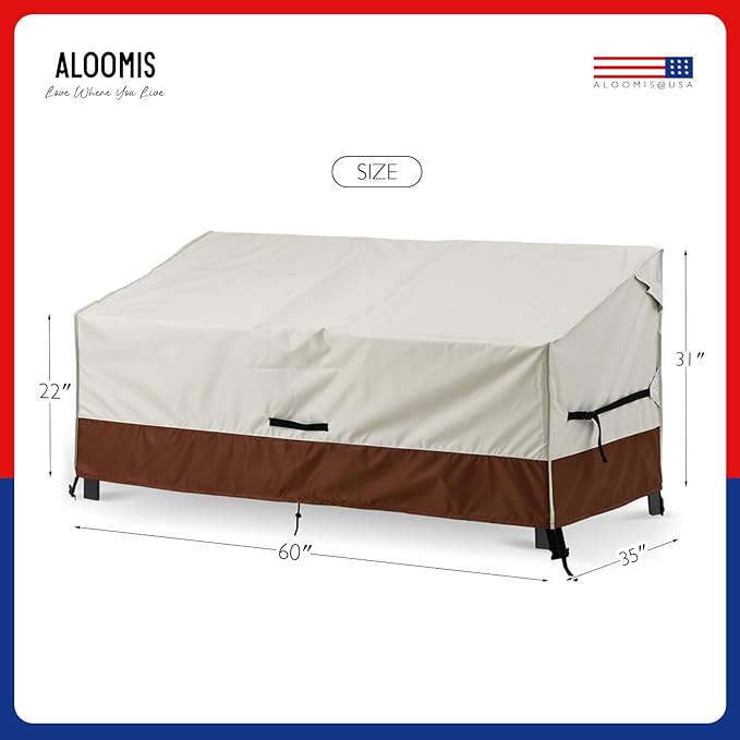Bench Cover Loveseat Covers Outdoor Couch Cover, Heavy-Duty 2-Seater Waterproof Patio Furniture Sofa Covers (Beige-Brown, 60''x35''x31'')