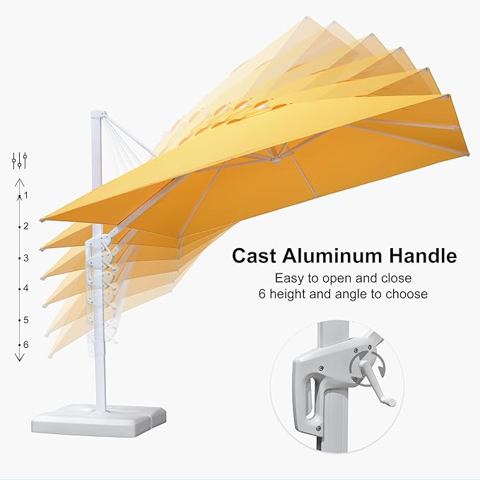 PURPLE LEAF 10 FT Patio Umbrella With Base White Cantilever Umbrella Square Outdoor Offset Umbrella Windproof with 360° Rotation for Garden Deck Pool, Yellow