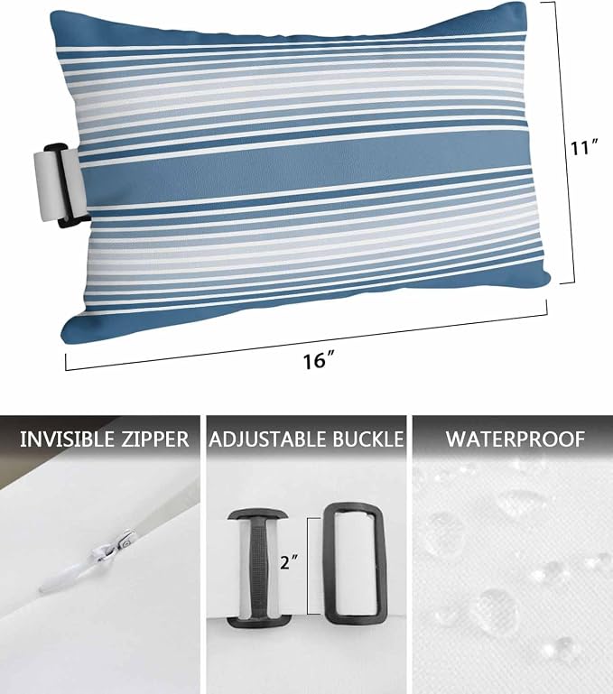 Pack of 4 Outdoor Lumbar Pillow Covers 11x16 Inch, Blue Striped Waterproof Throw Pillow Covers Set, Blue Ombre Farmhouse Stripes Indoor&Outdoor Decorative Cushion Cases for Patio Porch Car