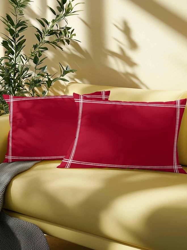 Vandarllin Waterproof Outdoor Pillow Set of 2 Red Decorative Throw Pillows Cover & Insert 20x12 Inch Lumbar Pillowcase Solid Color Pillows for Couch Sofa Bed Patio Furniture Indoor Outdoor