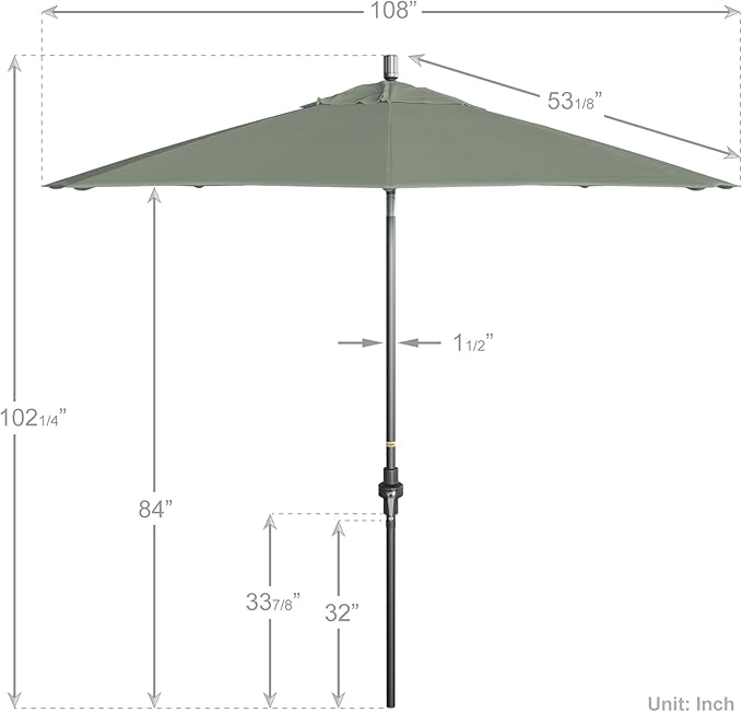California Umbrella 9' Rd. Crank Lift, Collar Tilt, Aluminum Pole, Fiberglass Rib Patio Umbrella, Hammertone Grey Finish, Sunbrella Spa
