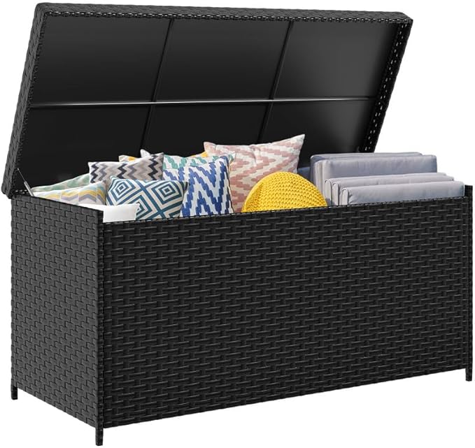 YITAHOME 260 Gallon Wicker Deck Box, XXL All-Weather Outdoor Storage Box, Extra Large Rattan Storage Bin for Patio Furniture, Outdoor Cushions, Pool Storage and Garden Tools (Black)