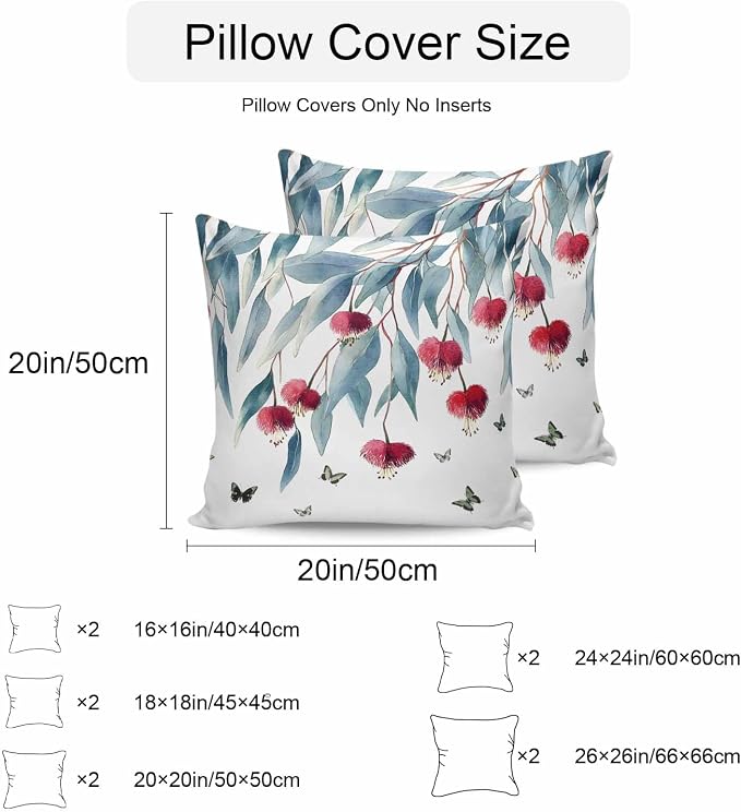 Botanical Leaves Waterproof Outdoor Pillow Covers Set of 2 Home Decor, Spring Floral Butterfly Pastoral Pillowcase Patio Pillow Covers for Couch Bench Furniture Garden 16x16in