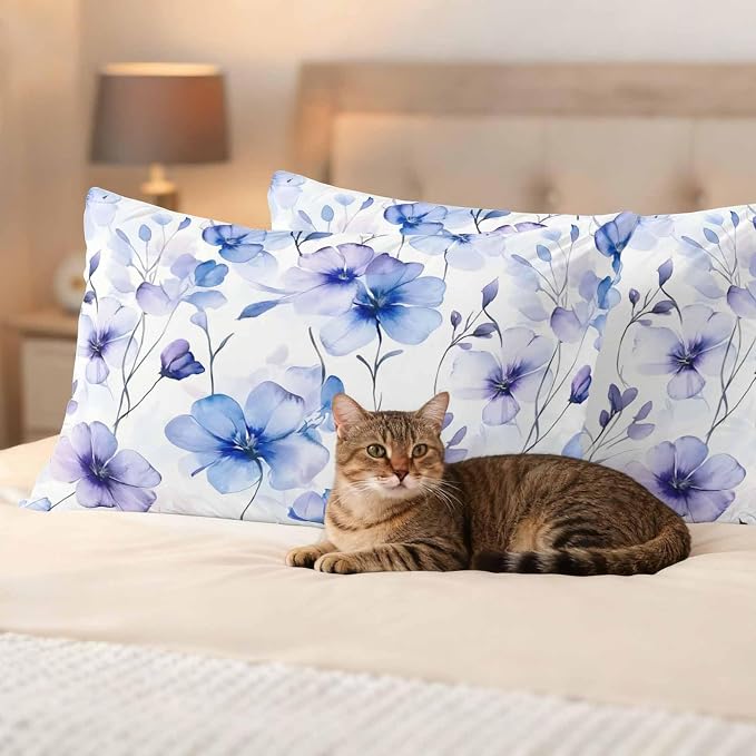 Purple Blue Outdoor Waterproof Throw Pillow Covers Set of 2, 20"x12", Gradient Flowers Pansy Watercolor Botanical Decorative Pillow Covers Outside Cushion Case for Patio Porch Garden