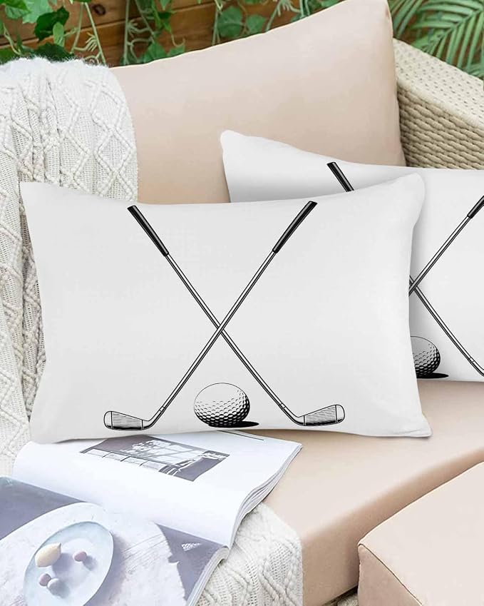 Vandarllin Outdoor Throw Pillows Covers 20x12 inch Set of 2 Waterproof Golf Ball Club Decorative Zippered Cushion Covers for Patio Furniture, Game Sports Lumbar Pillowcases