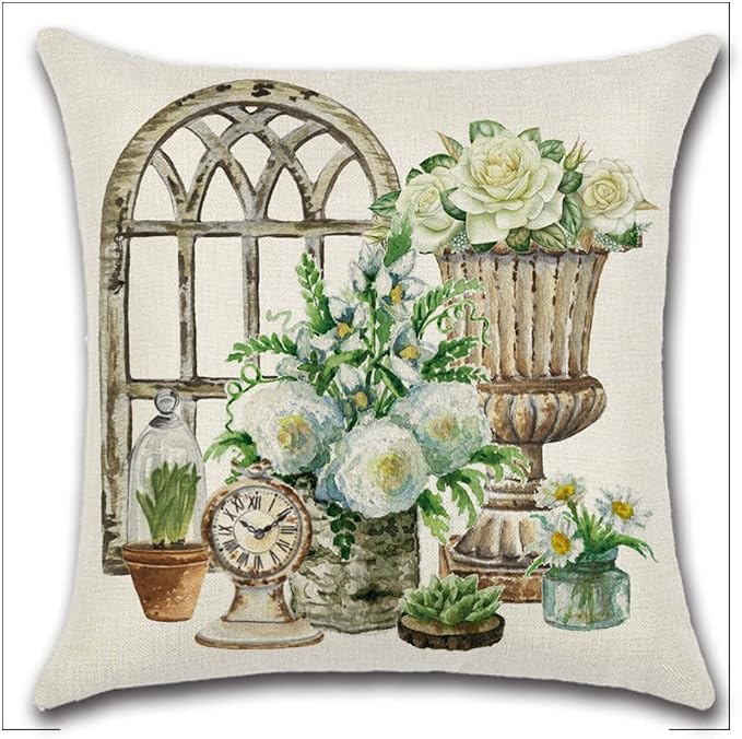 Artscope Set of 4 Waterproof Throw Pillow Covers 18x18 Inches, Spring - Green Garden Pattern Decorative Cushion Covers, Perfect to Outdoor Patio Garden Living Room Sofa Farmhouse Decor