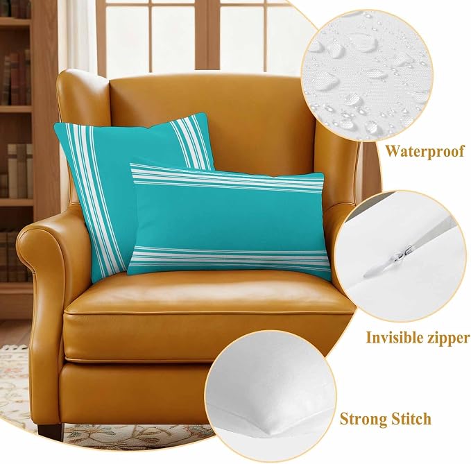 Outdoor Pillow Covers 20x20 Set of 2 Blue Stripe Outdoor Pillows Waterproof Throw Pillow Covers French Stripe Farmhouse Style Pillowcases Decorative Case for Patio Cushion