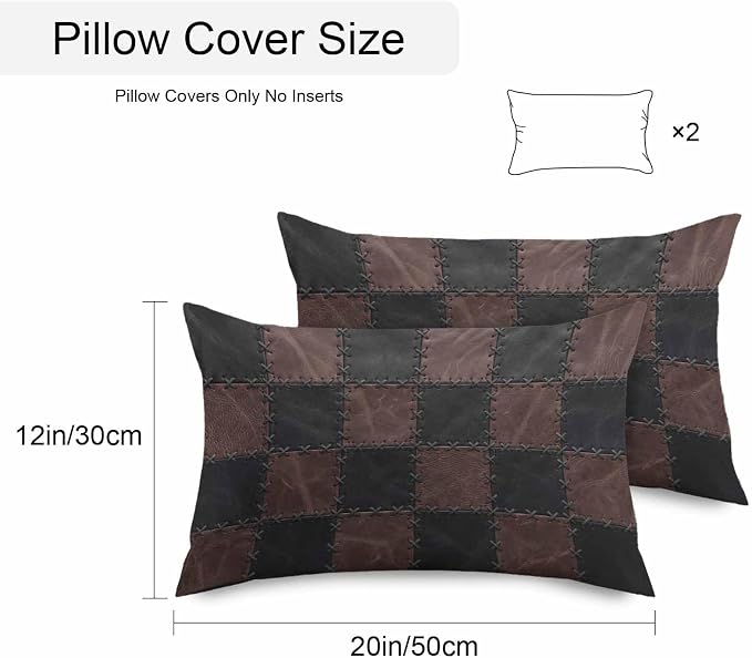 Black Brown Checkered Outdoor Pillow Covers 20x12 Inch Lumbar Pillow Covers Set of 2 Waterproof Decorative Throw Pillow Cases Modern Farmhouse Plaid Wooden Cushion Covers for Patio Furniture Garden