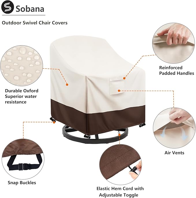 Patio Chair Covers Waterproof Swivel Outdoor Chair Cover, 30W x 34D x 36H Inches Patio Furniture Covers 2 Pack (Beige)