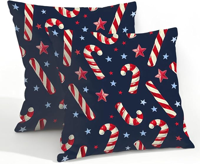 22x22 Inch Outdoor Pillow Covers Set of 2 Waterproof Throw Pillow Covers Decorative Couch Cushion Covers Christmas Candy Star Square Pillowcases Protectors for Patio Garden Sofa