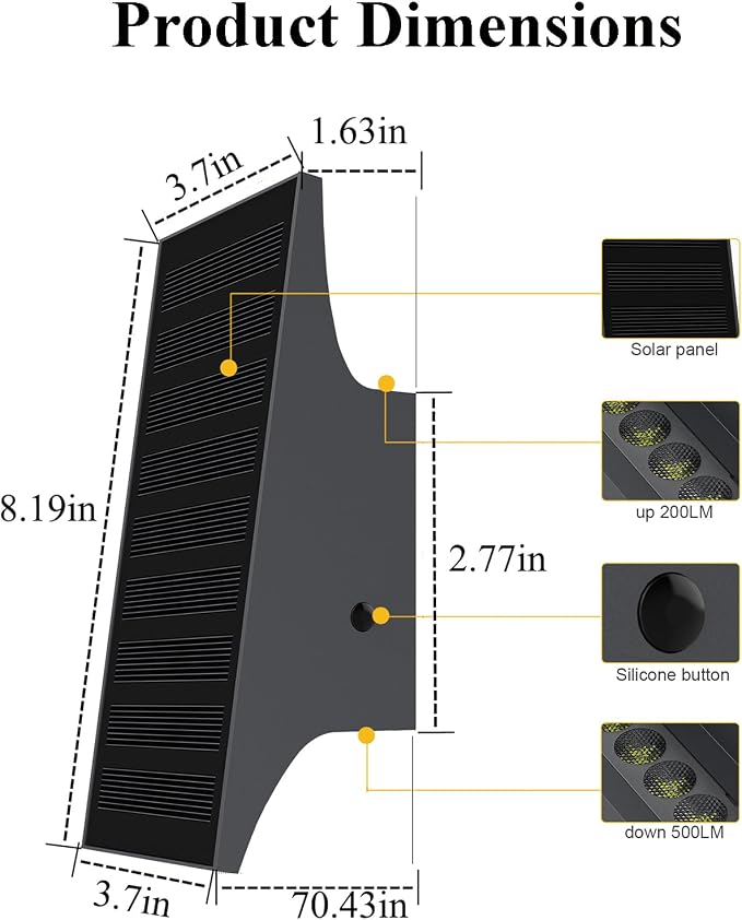 Solar Wall Light Outdoor Waterproof Up and Down, 3000K Solar Light | 4-Level Brightness, Dusk to Dawn Solar Sconce Light, Easy to Install, Outdoor Solar Lights for Yard Patio Garage Porch Decor