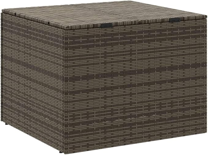 Outdoor Garden Storage Box 291L Grey PE Rattan Deck Box with Powder-Coated Steel Frame, Rectangular Patio Cushion Container for Garden, Balcony, Poolside